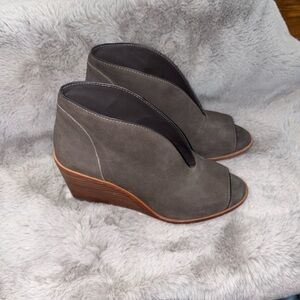 1. State Gray Peep Toe Wedge Booties
